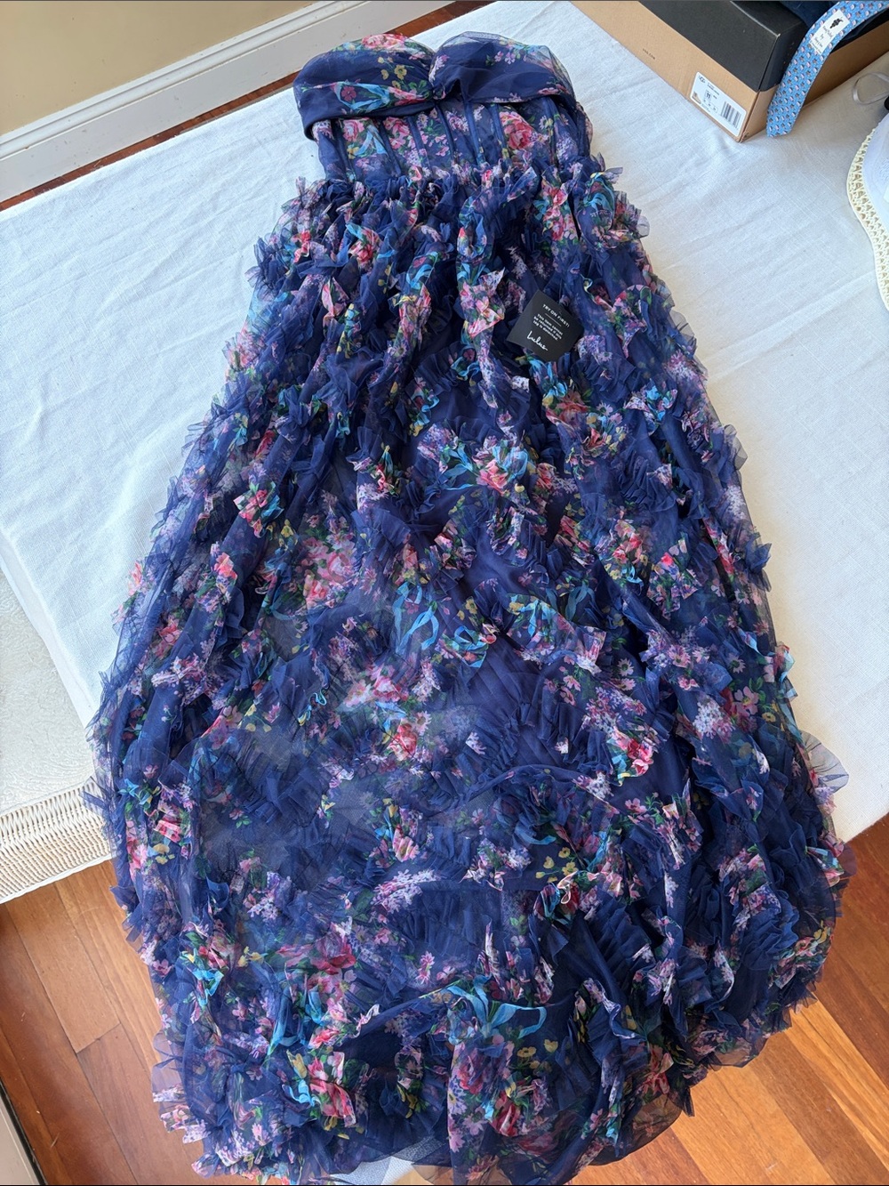 Lulu's Navy Floral Ruffle Maxi DRESS - Picture 3 of 5